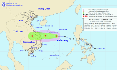 Áp thấp nhiệt đới đang hướng về Đà Nẵng - Khánh Hòa